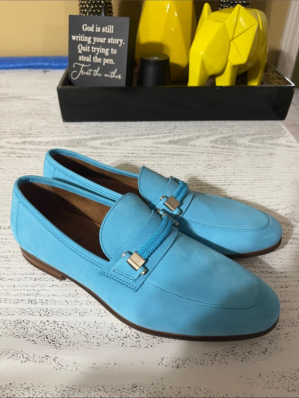 Men's Light Blue Slip-On Loafers with Decorative horse Bit size 8